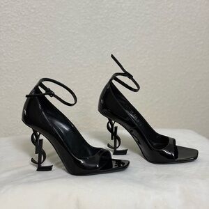 Saint Laurent Opyum YSL Logo-Heel Sandals with Black Hardware